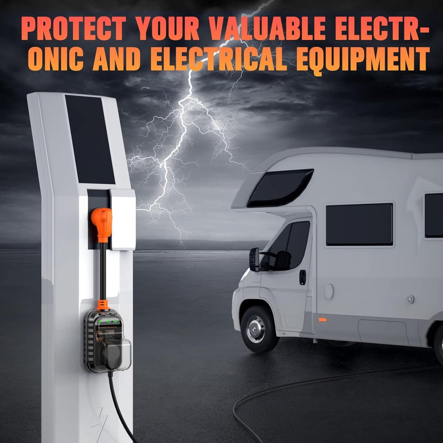 GEARGO RV Surge Protectors 30 Amp RV Circuit Analyzer, [𝟐𝟎𝟐𝟔 𝐍𝐞𝐰 𝐔𝐩𝐠𝐫𝐚𝐝𝐞𝐝 & 𝐆𝐞𝐧𝟐] Full Protection, RV Adapter Plug for Camper(Orange)