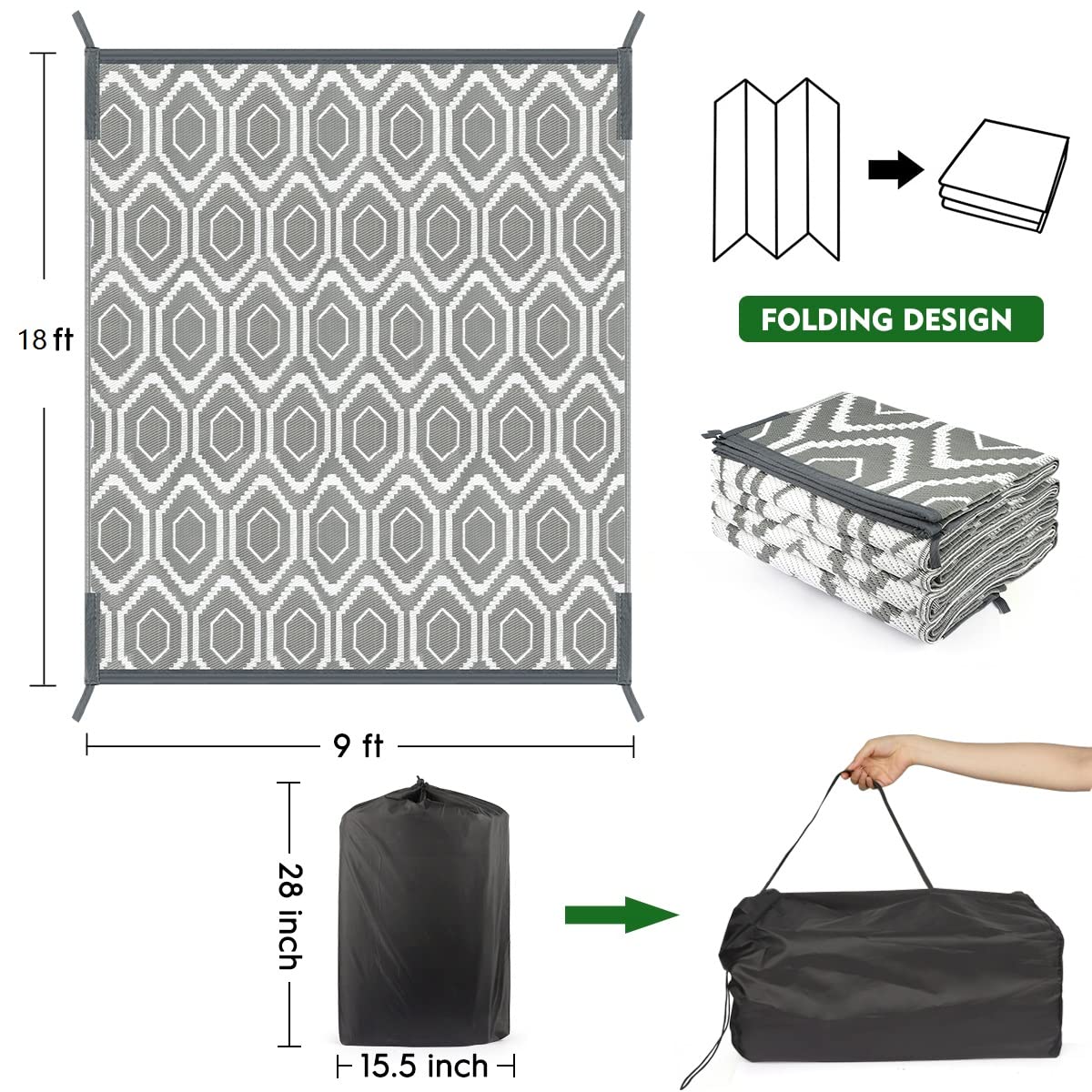 fifame Outdoor Camping Rugs, Rug Patios Clearance Plastic Straw Rug Weatherproof Reversible Mats, Large Floor Mat for Outdoors, RV, Patio, Backyard, Deck, Picnic, Beach, Trailer, Camping