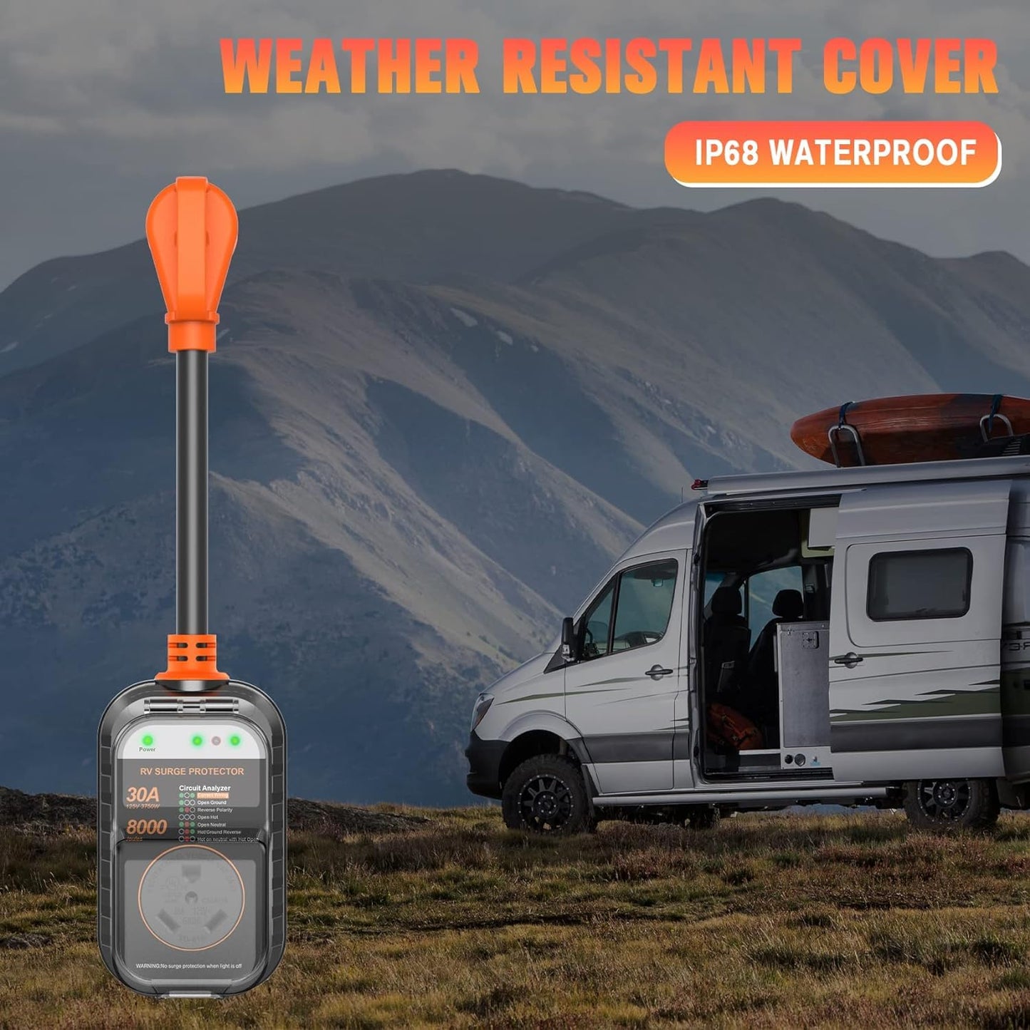 GEARGO RV Surge Protectors 30 Amp RV Circuit Analyzer, [𝟐𝟎𝟐𝟔 𝐍𝐞𝐰 𝐔𝐩𝐠𝐫𝐚𝐝𝐞𝐝 & 𝐆𝐞𝐧𝟐] Full Protection, RV Adapter Plug for Camper(Orange)