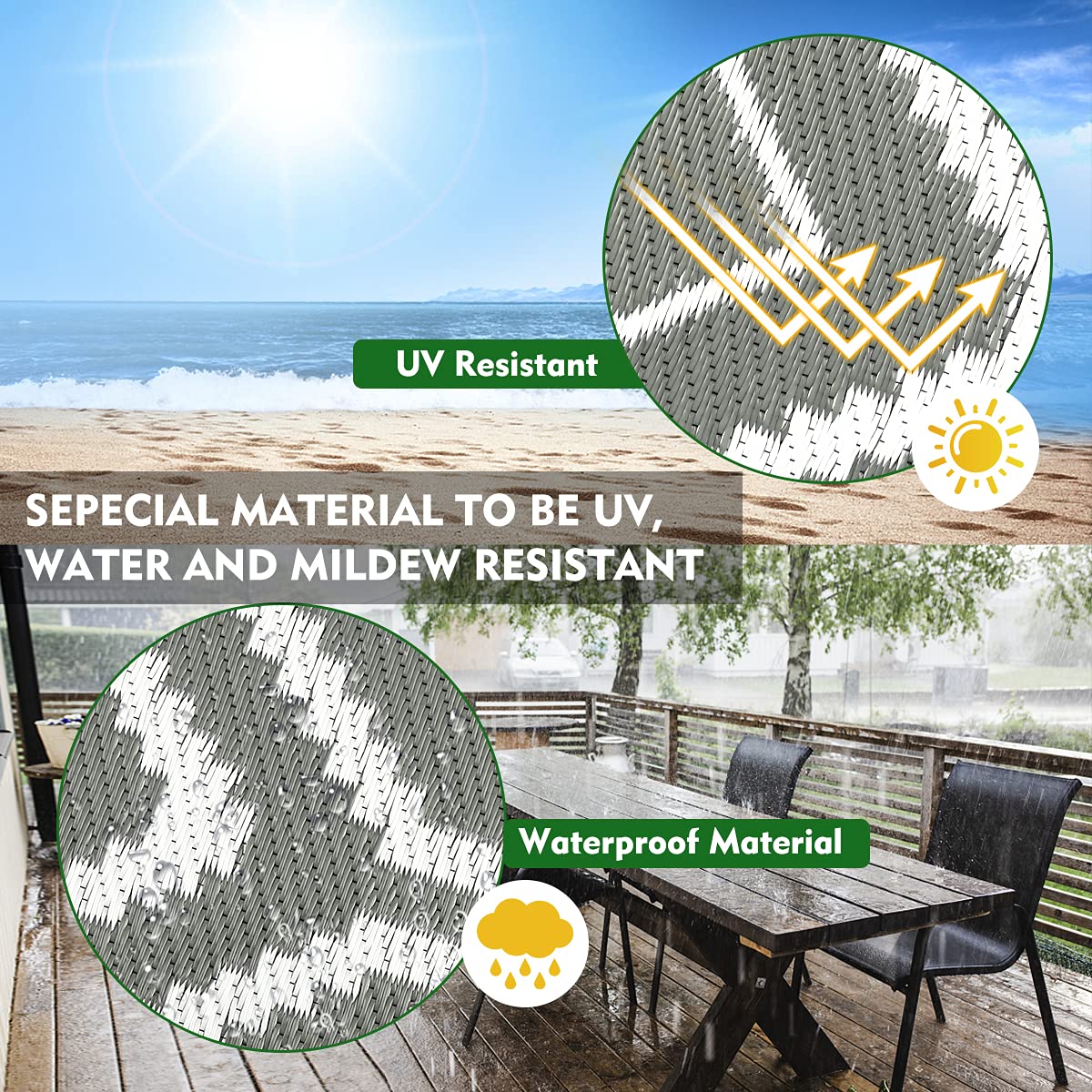 fifame Outdoor Camping Rugs, Rug Patios Clearance Plastic Straw Rug Weatherproof Reversible Mats, Large Floor Mat for Outdoors, RV, Patio, Backyard, Deck, Picnic, Beach, Trailer, Camping