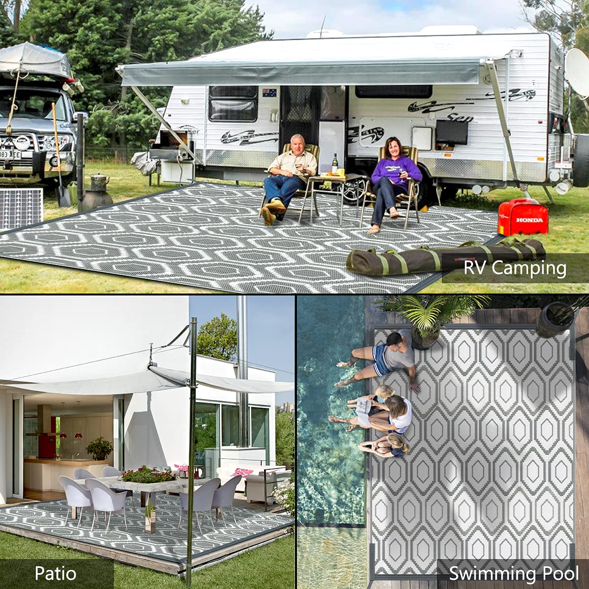 fifame Outdoor Camping Rugs, Rug Patios Clearance Plastic Straw Rug Weatherproof Reversible Mats, Large Floor Mat for Outdoors, RV, Patio, Backyard, Deck, Picnic, Beach, Trailer, Camping