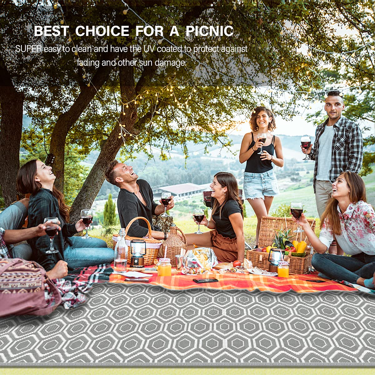 fifame Outdoor Camping Rugs, Rug Patios Clearance Plastic Straw Rug Weatherproof Reversible Mats, Large Floor Mat for Outdoors, RV, Patio, Backyard, Deck, Picnic, Beach, Trailer, Camping