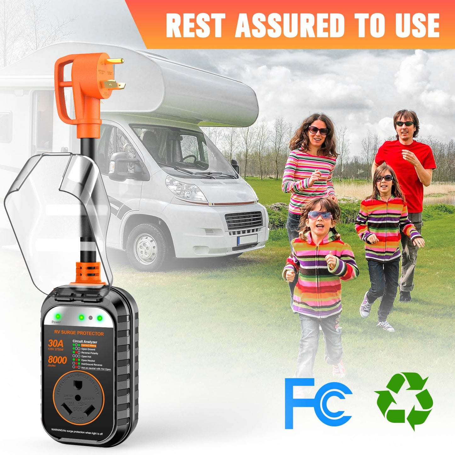 GEARGO RV Surge Protectors 30 Amp RV Circuit Analyzer, [𝟐𝟎𝟐𝟔 𝐍𝐞𝐰 𝐔𝐩𝐠𝐫𝐚𝐝𝐞𝐝 & 𝐆𝐞𝐧𝟐] Full Protection, RV Adapter Plug for Camper(Orange)